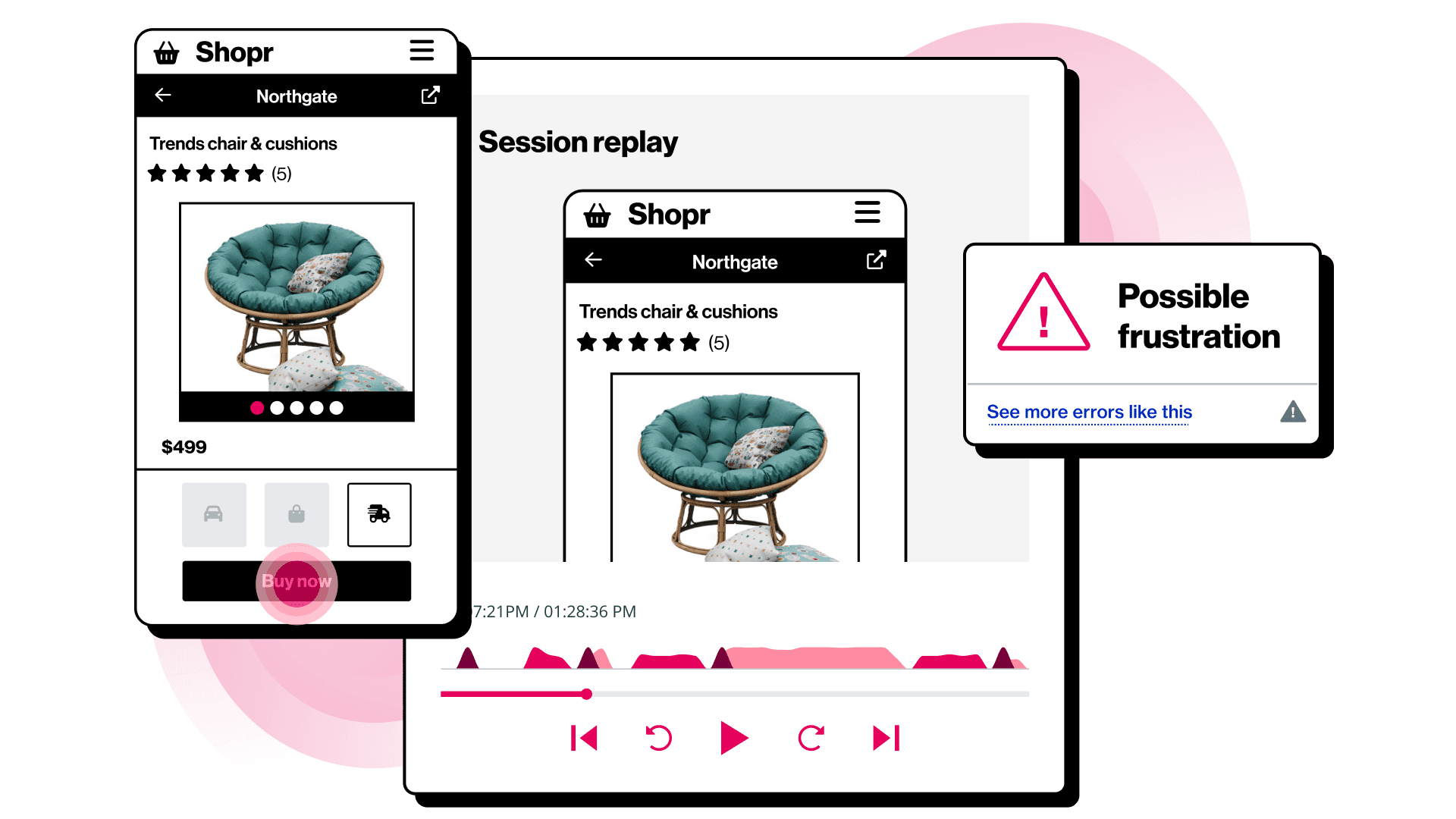 Detailed session recording highlighting user frustration signals.