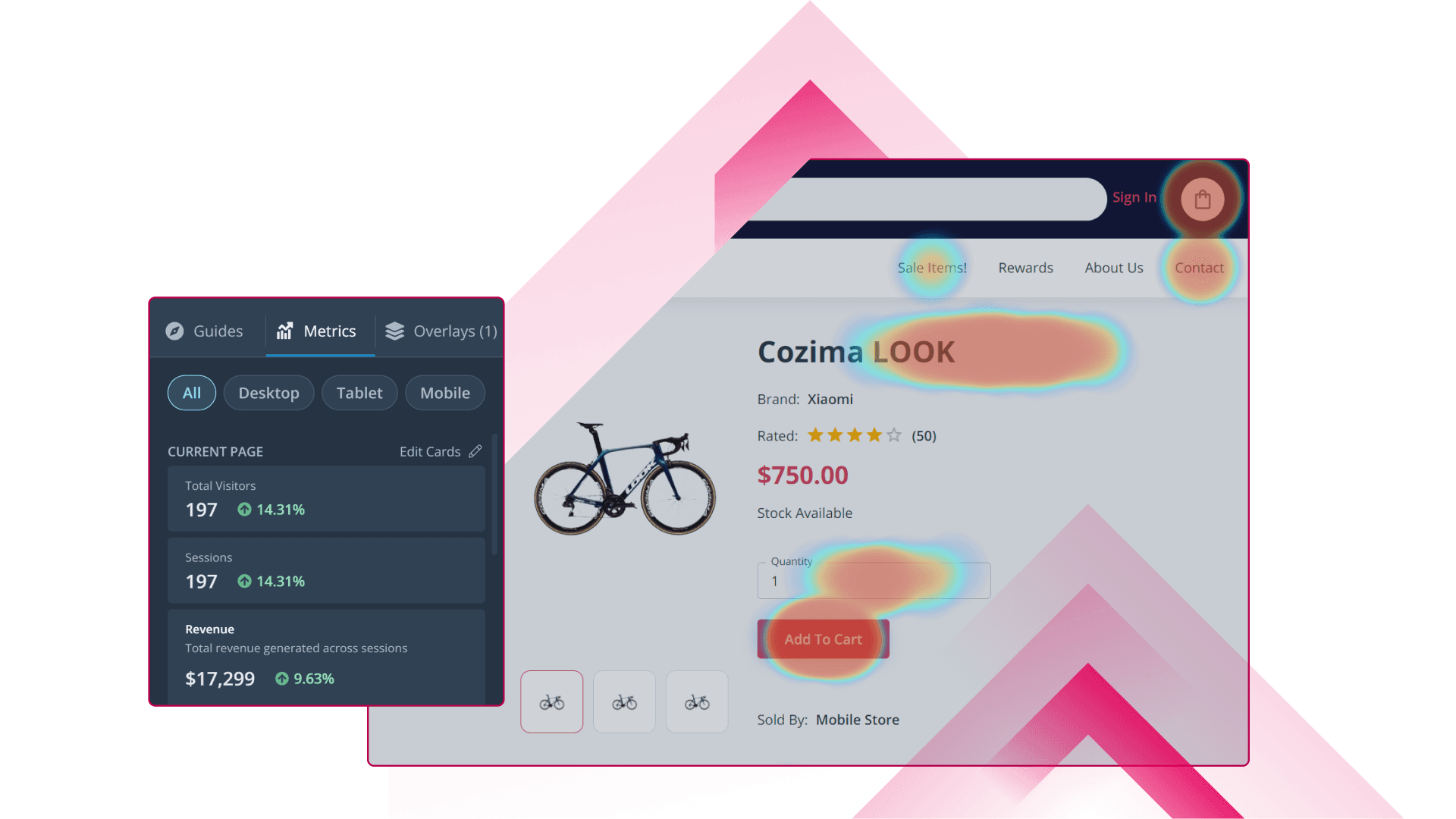 Interactive heatmap overlay highlighting most-clicked elements on a webpage.